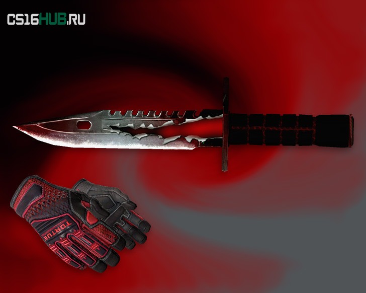 Штык-нож М9 «Трещина» + «Перчатки спецназа | Кровавое кимоно» для CS 1.6